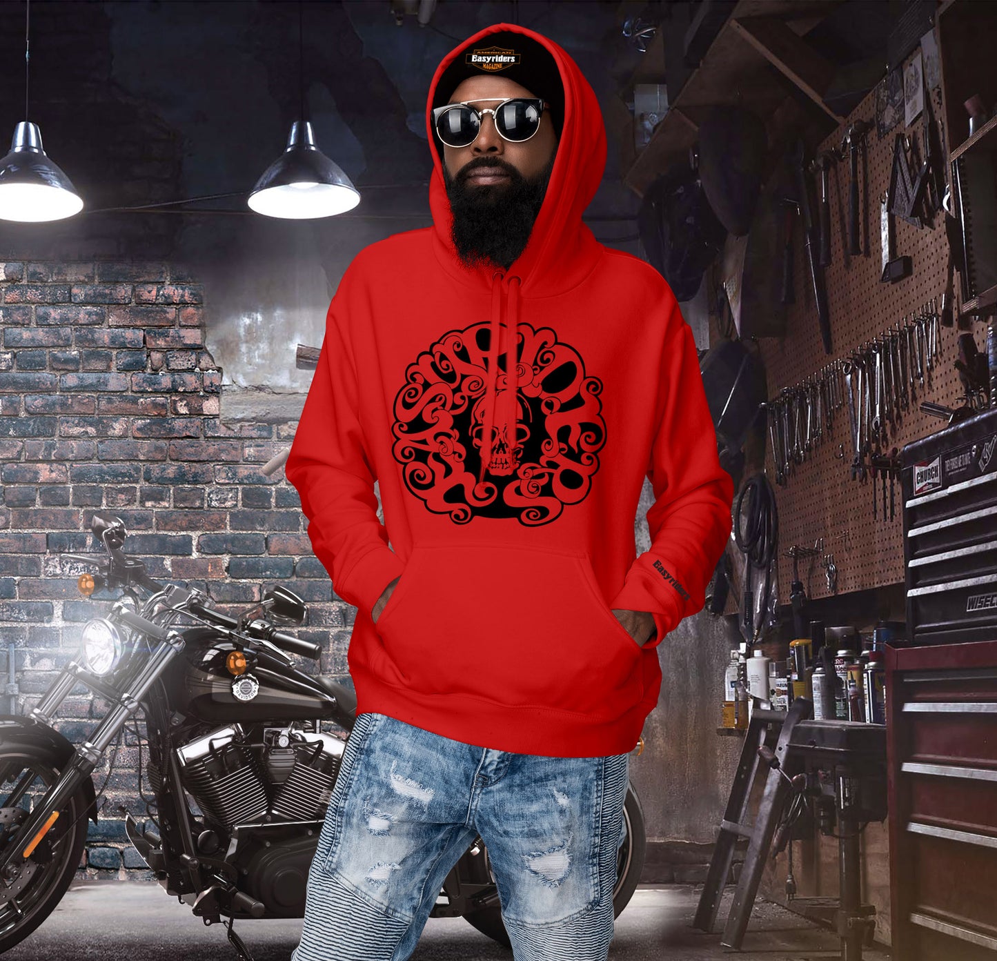 Black on Red Old School Easyriders Hoodie (Copy)