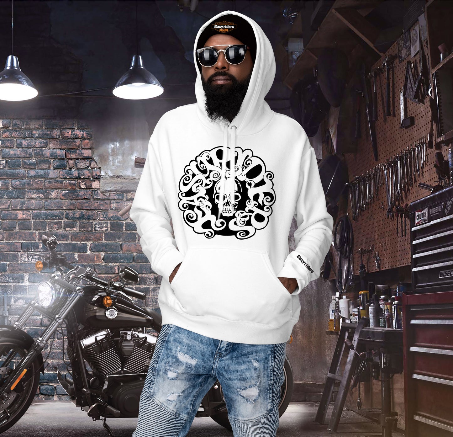 Black on White Old School Easyriders Hoodie